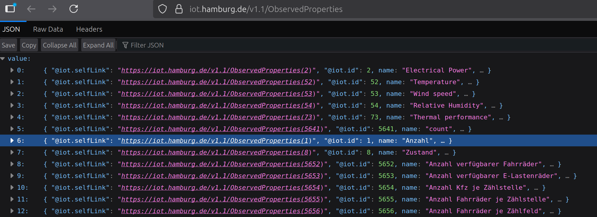 Von hinten durch die Brust ins Auge Screenshot JSON ObserverdProperties